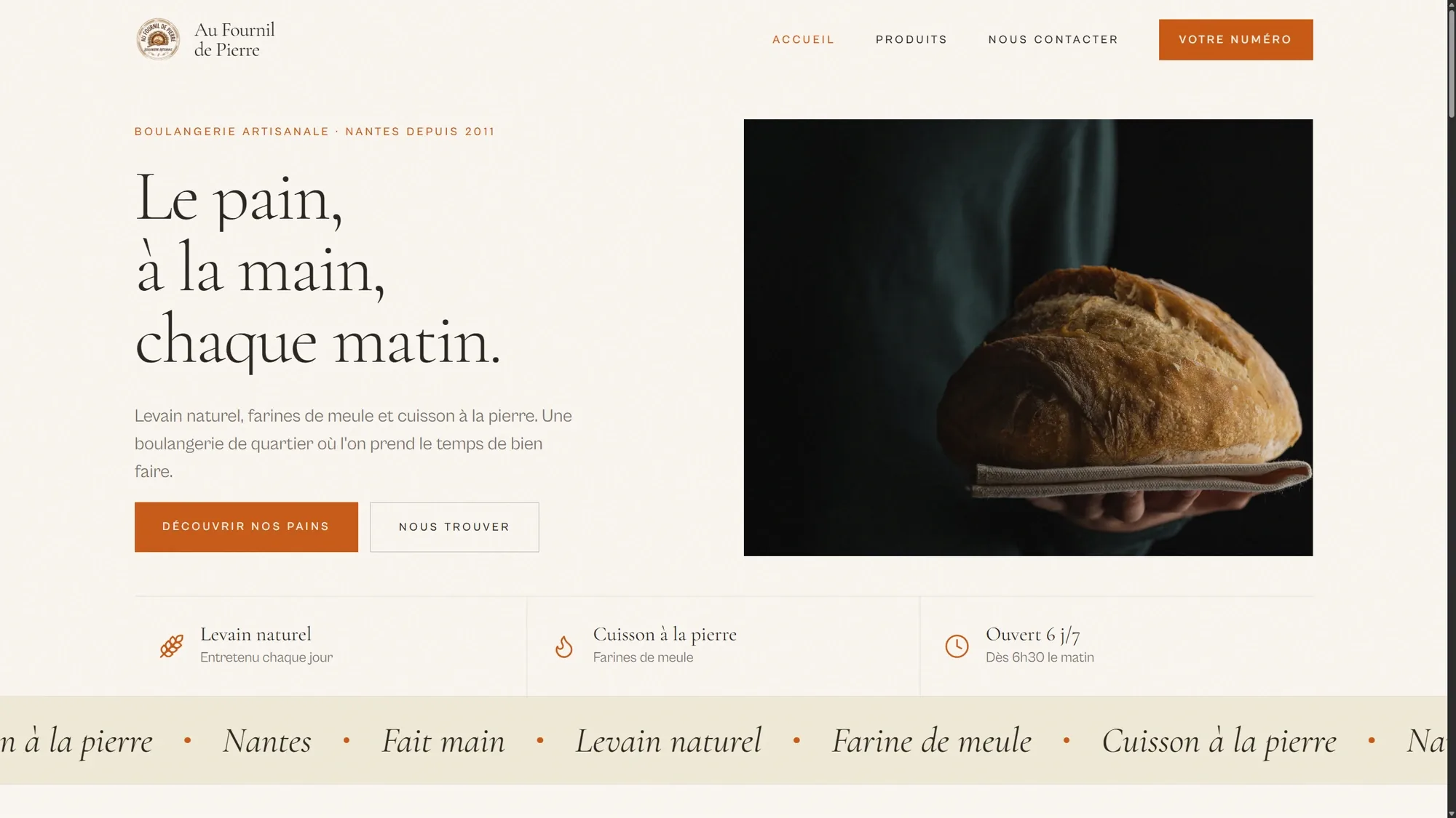 Aperçu du site de la boulangerie Au Fournil de Pierre.