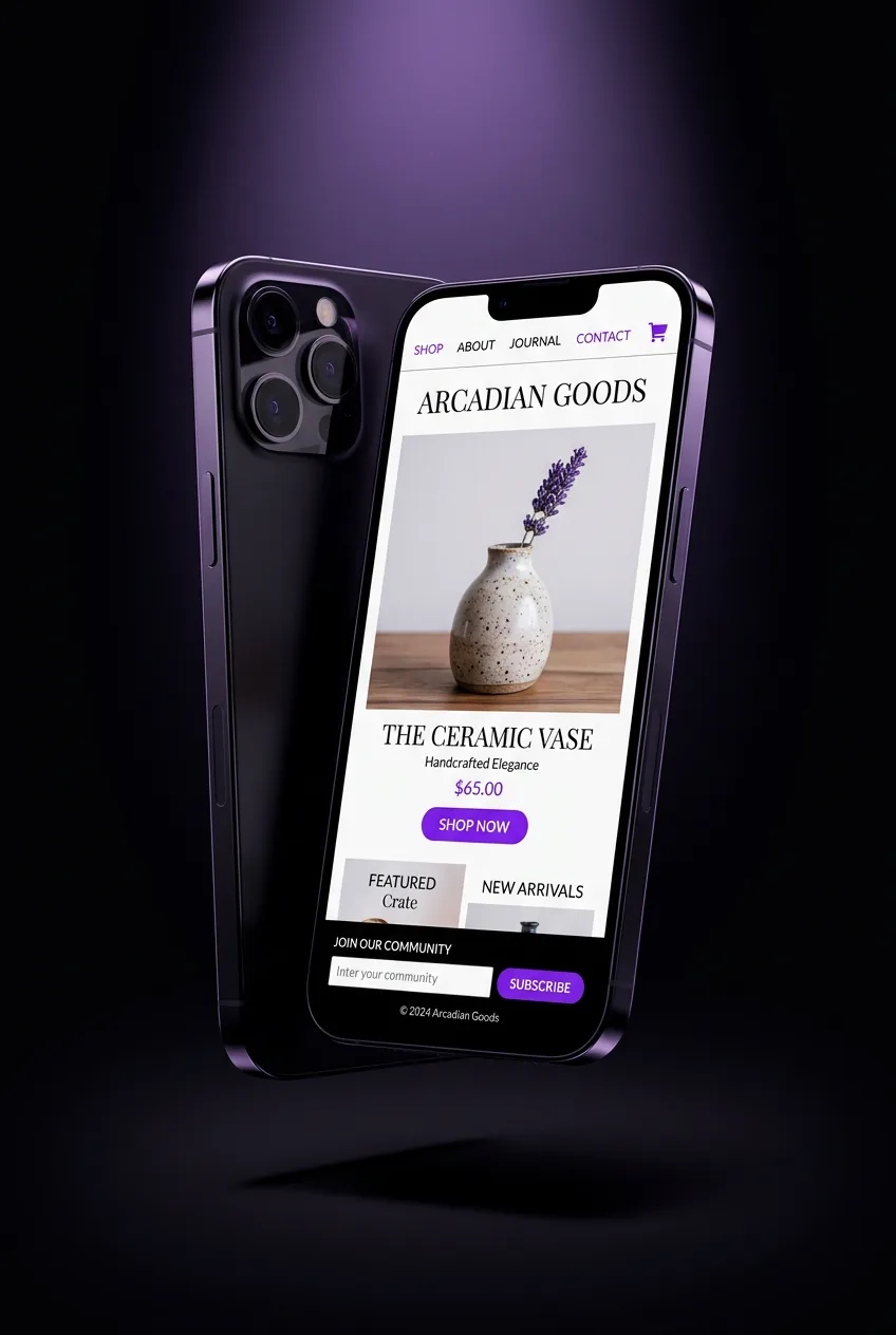 Un site de commerce affiché sur l'écran d'un téléphone.